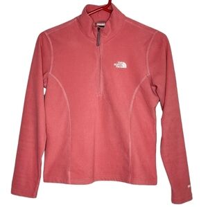 The North Face TKA pink coral fleece 1/2 zip pullover. Laegs
